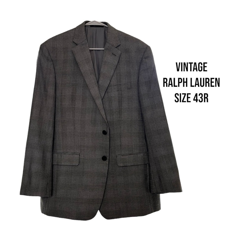 Ralph Lauren Blazer | Grey Plaid | Size 43R | Wool and Silk |Vintage |over sized
